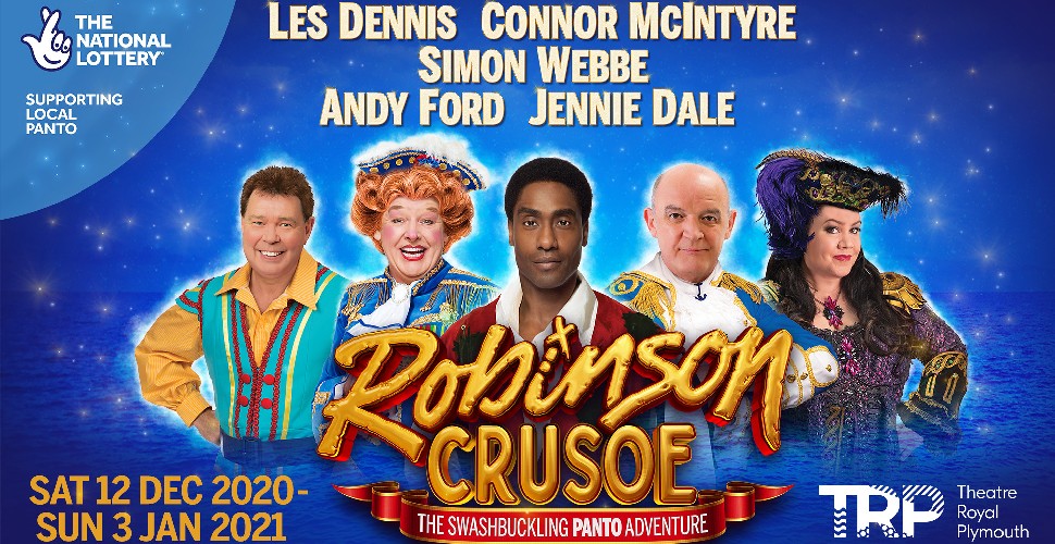 Robinson Crusoe pantomime with image of all-star cast